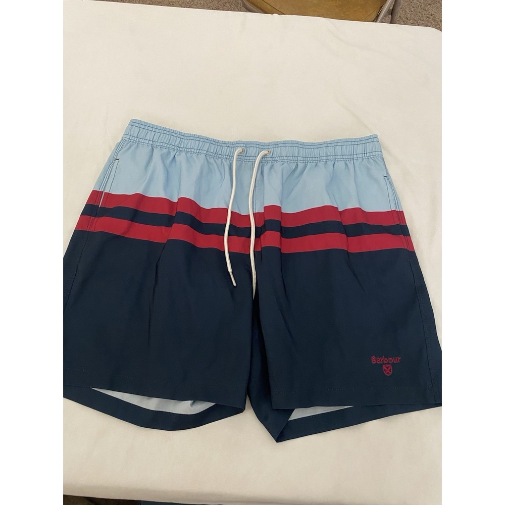 Barbour XL Swim Trunks Board‎ Shorts Blue Red Striped Mesh Lined MSW0045